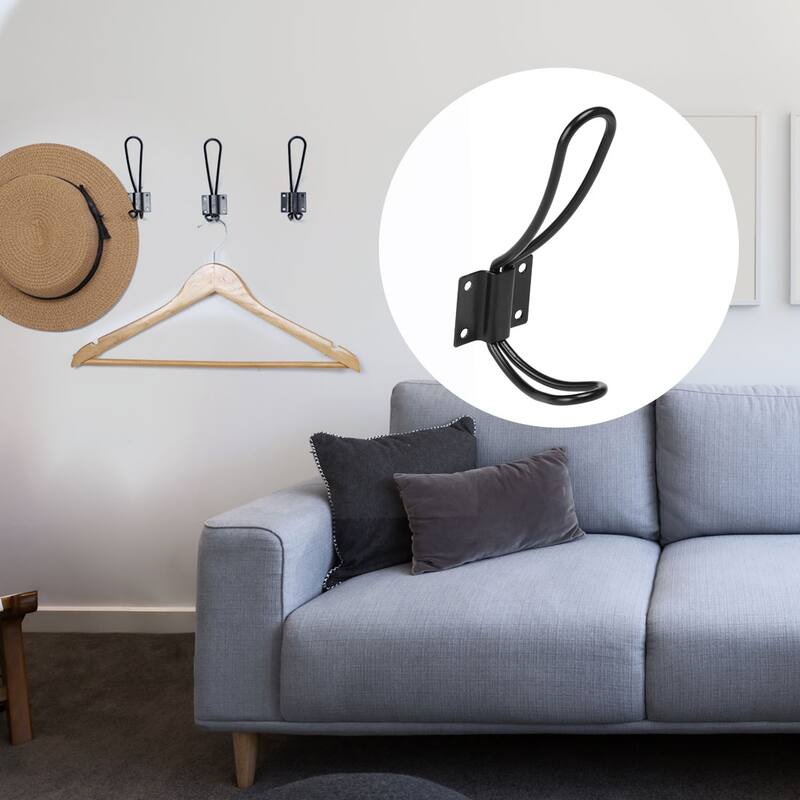 Dual Robe Hook Iron Hook Wall Bathroom Hanger w Screw Black 5pcs