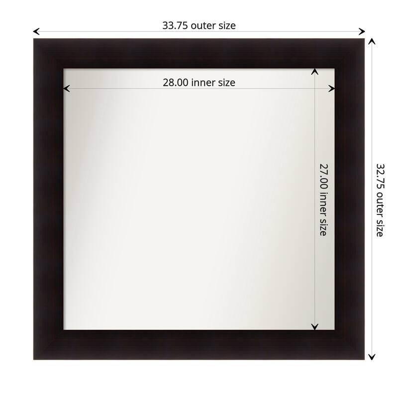 Portico Espresso Framed Non-Beveled Custom Wall Mirror, Bathroom Vanity Mirror - Outer Size: 33.75 x 32.75