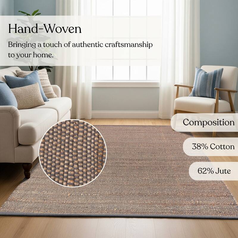 Delara Handwoven Natural Jute and Cotton Area Rug, Farmhouse Accent Rug for Living Room, Bedroom, Entryway, Flatweave