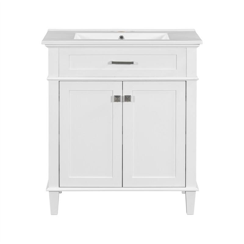 30'' Bathroom Vanity with Ceramic Sink Top, Freestanding Bathroom Vanity Cabinet with 2 Soft Close Doors and Adjustable Shelves