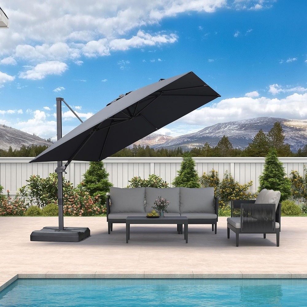 9 foot round solar aluminum patio umbrella Round 9 ft. Aluminum Cantilever Market Solar Tilt Half Patio Umbrella in  Beige Neutral YDQ_PPG_333JXJY5