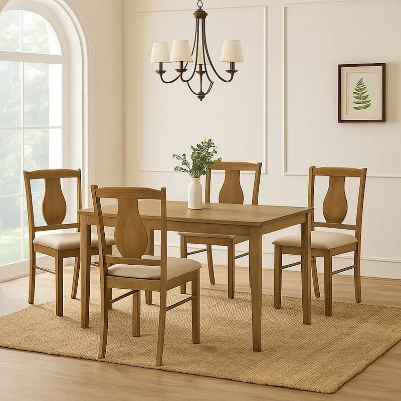 5 Piece Dining Table Set with 4 Chairs, Rubberwood, Weathered Oak