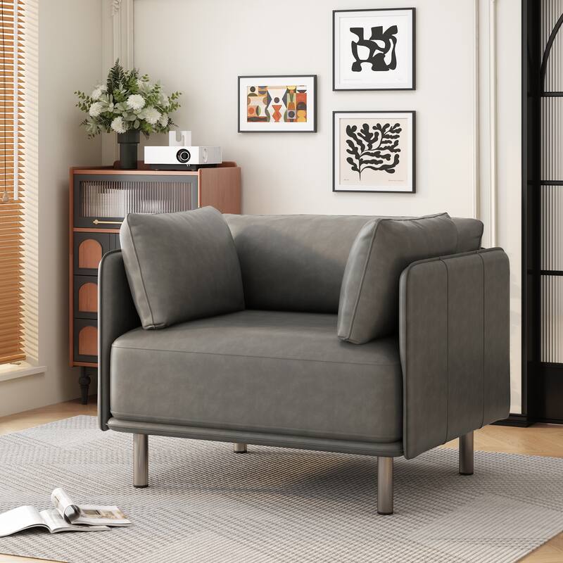Faux Leather Lounge Chair with Wood Frame