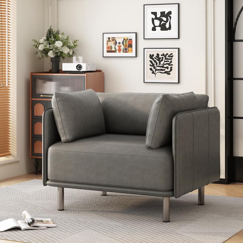 Faux Leather Upholstered Club Chair Reading Chair with Metal Legs