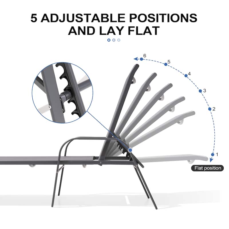 Crestlive Products Outdoor Aluminum Chaise Lounge Chair with Adjustable Backrest