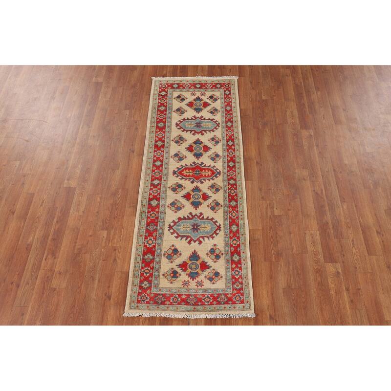 Geometric Kazak Oriental Runner Rug Handmade Wool Carpet - 2'3" x 6'0"