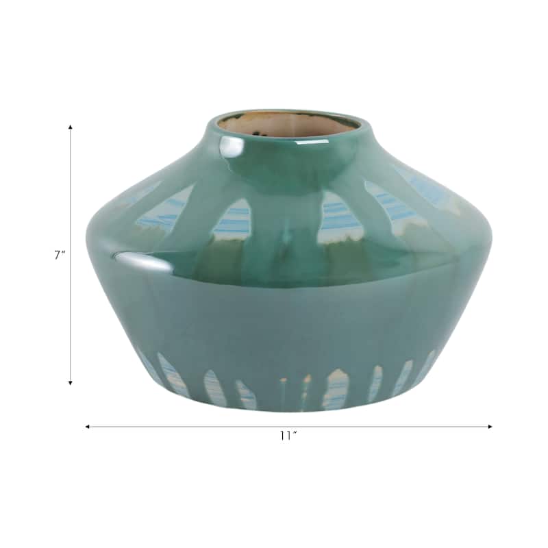Stoneware Ceramic Decorative Vase with Glossy Drip Glaze Finish