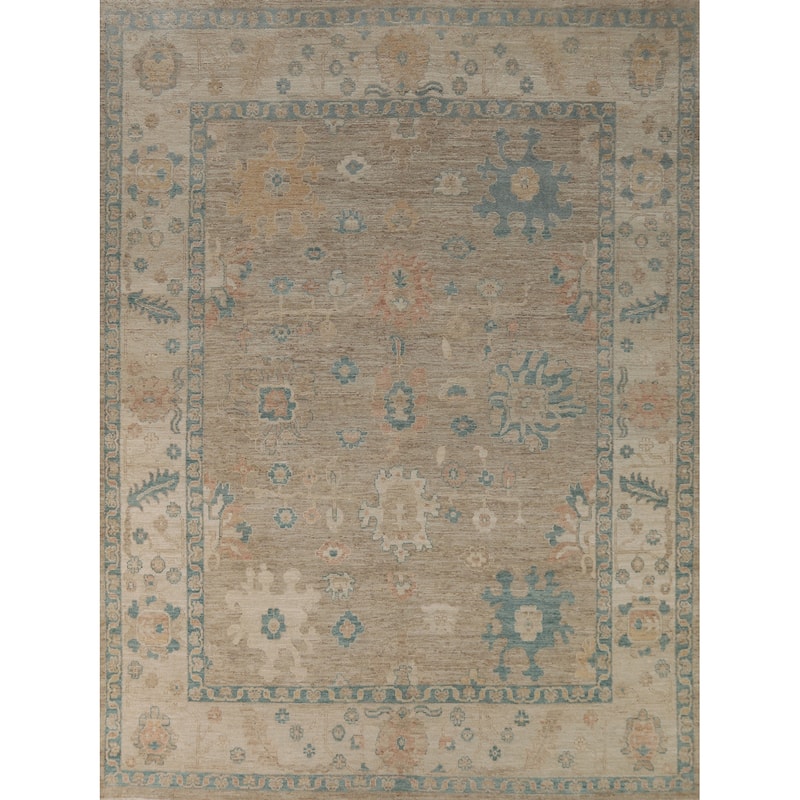 Vegetable Dye Oushak Turkish Rug Hand-Knotted Transitional Wool Carpet - 7'11"x 9'7"