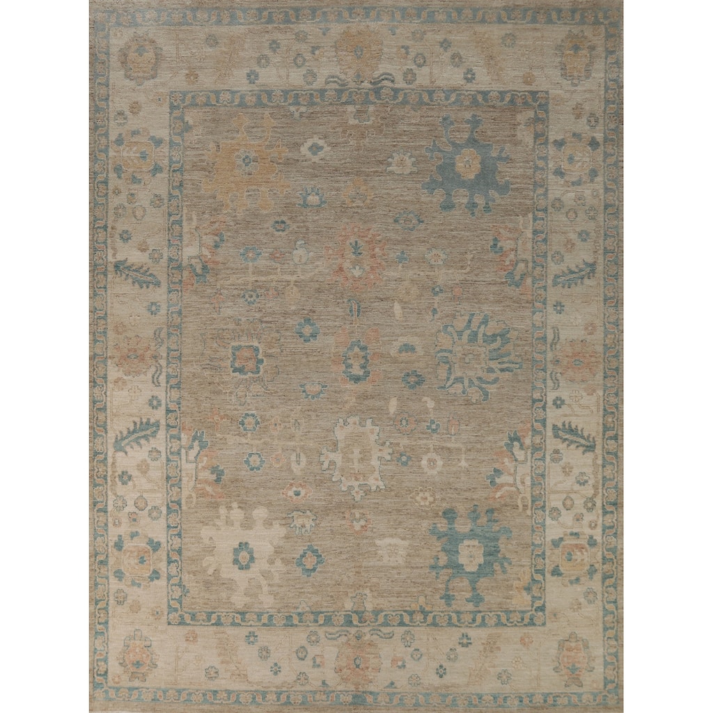 Vegetable Dye Oushak Turkish Rug Hand-Knotted Transitional Wool Carpet - 7'11"x 9'7"