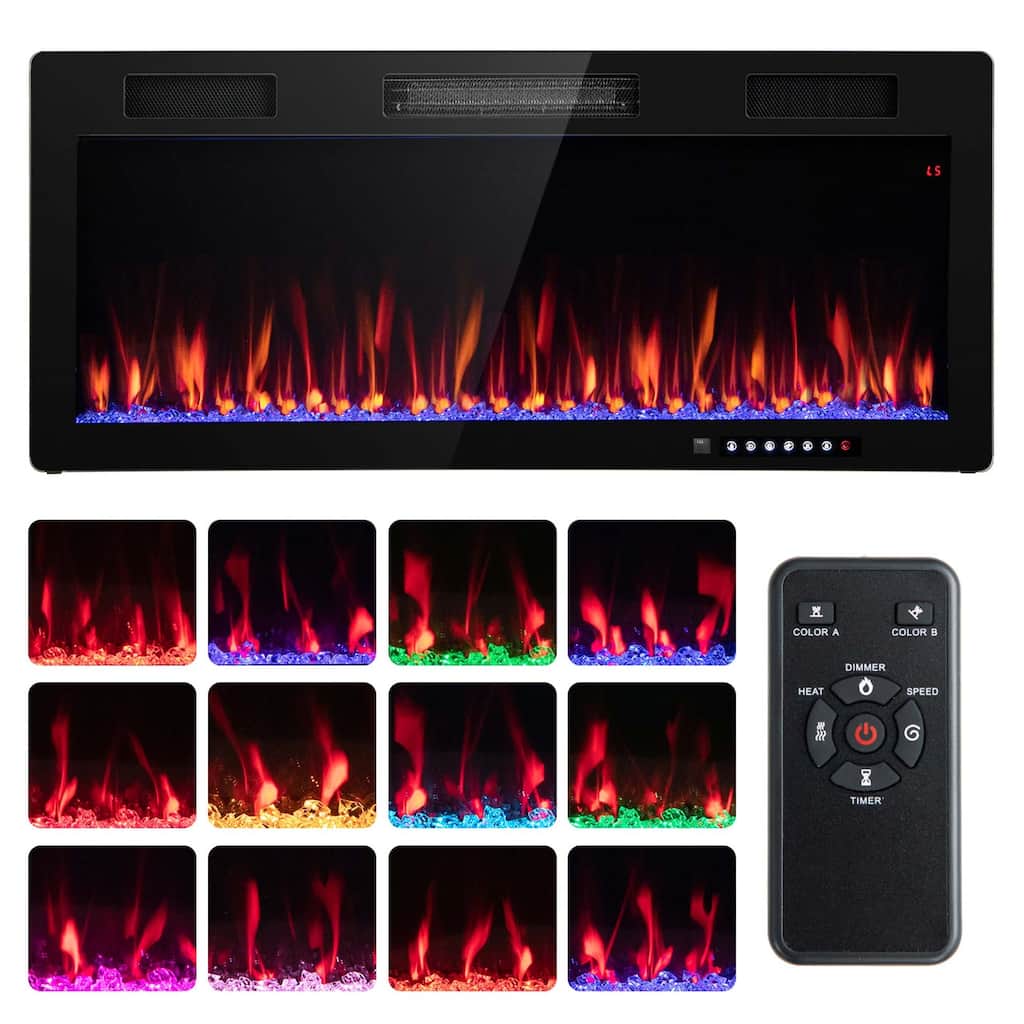 Costway 40"/50"/60" Linear Electric Fireplace 1500W Recessed