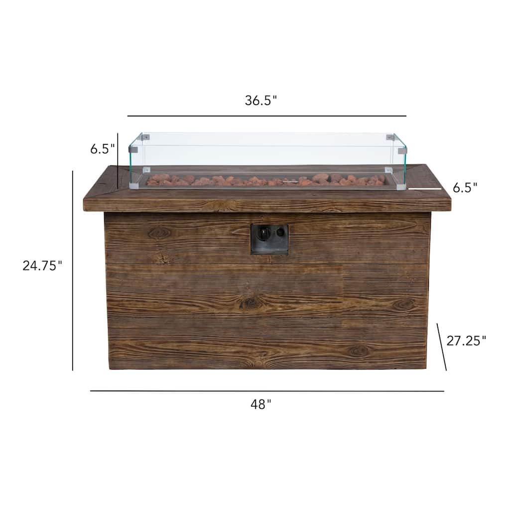 Mariot 48" L x 31" H 50'000 BTU Outdoor Propane Fire Pit Table with Glass Guard and Lava Rocks