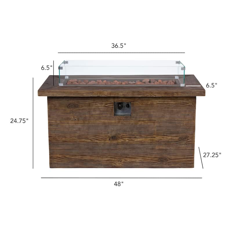 Mariot 48" L x 31" H 50'000 BTU Outdoor Propane Fire Pit Table with Glass Guard and Lava Rocks