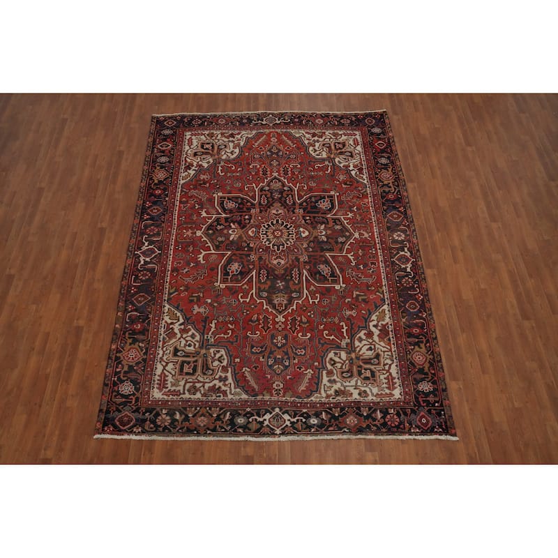 Hand Knotted Oriental 100% Wool Carpet Traditional Medallion Red Heriz Area Rug - 11' 4'' X 8' 3''