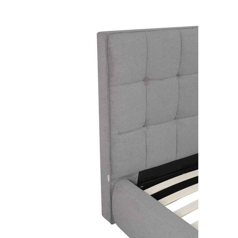 HomeRoots Gray Tufted Linen Blend Upholstered Queen Bed Frame