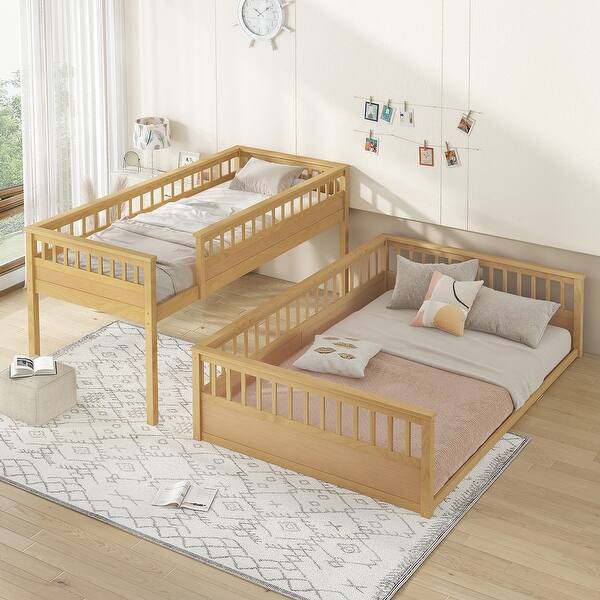 dimension image slide 2 of 3, Twin XL over Queen Bunk Bed with Ladder and Guardrails