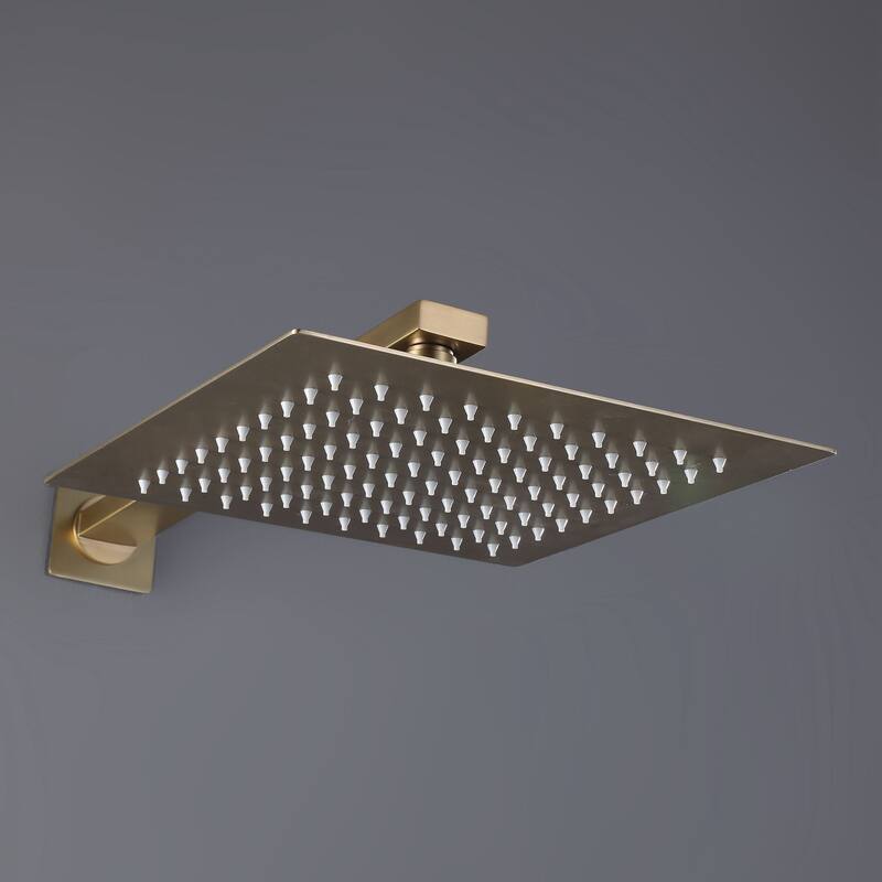 Brushed Gold 1-Spray Square Wall Bar Shower Kit with Hand Shower - 10 inch