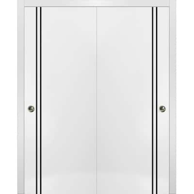 Bypass Doors 36 x 80 Planum 0016 White Silk with Sturdy Rails