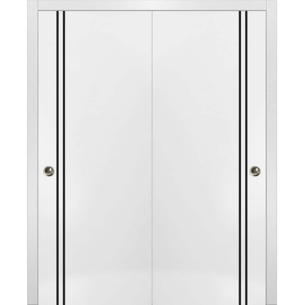 Bypass Doors 36 x 80 Planum 0016 White Silk with Sturdy Rails