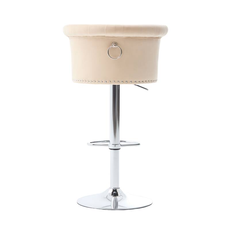 Adjustable Velvet Swivel Bar Stools with Metal Leg (Set of 2)