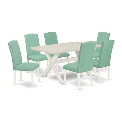 HomeStock 7-Pc Rectangle Natural Oak Finish Solid Wood Top Dining Table with 6 Parson-Chairs