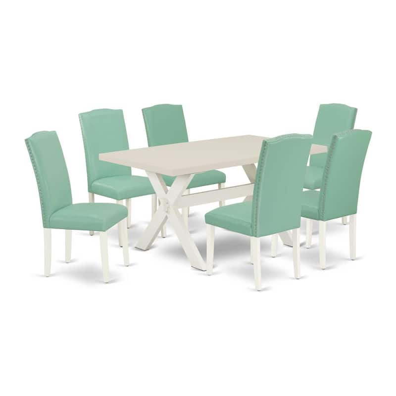 Rustic Dining Table Set - 7 Piece Small Table & Chair Set - Hardwood Kitchen Table with 6 Parson Chairs - 60