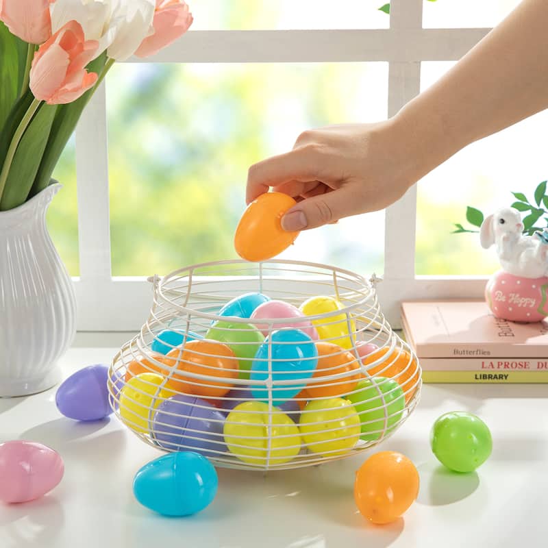 Glitzhome 60/90 Pack Easter Plastic Fillable Eggs in 6 Colors Hanging Decoration