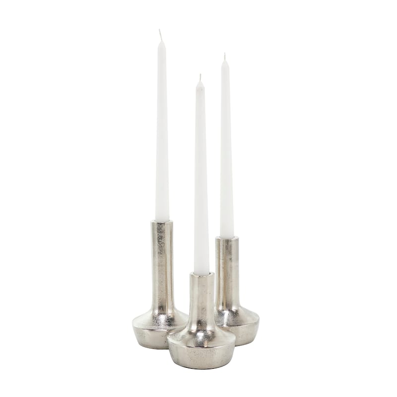 Silver Aluminum Metal Candle Holder with Rounded Bases (Set of 3)
