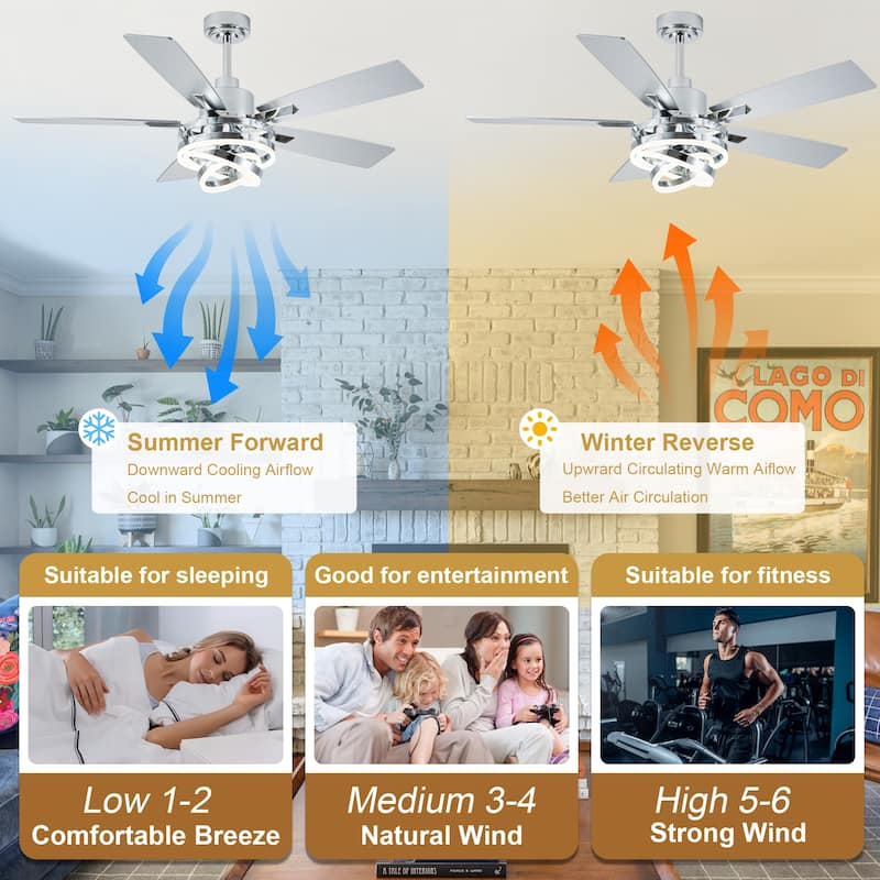 Cusp Barn 52"/72" Modern Large Dimmable LED Ceiling Fan with Lights and Remote, Reversible 8-Blade DC Motor DIY Shape Chandelier