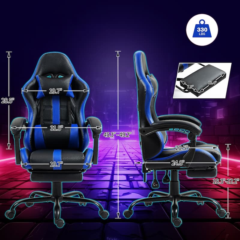 AVAWING Gaming Chair PU Leather Office Chair with Footrest, Ergonomic Reclining Computer Chair with Lumbar Support