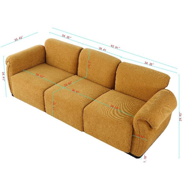 93" 3-Seater Chenille Modular Sofa - Fashionable Sofa with Iron Frame for Living Room, Bedroom