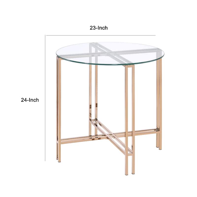 23 in. Gold and Clear Round Glass End Table, Sturdy Build End Side Table for Living Rooms