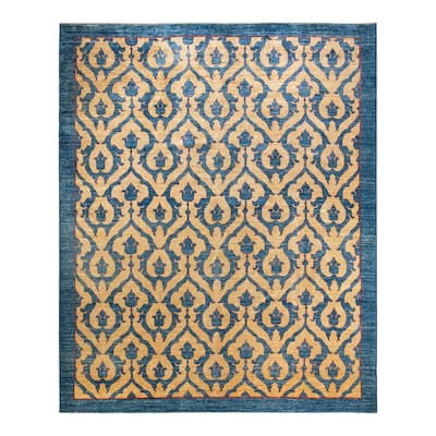 Overton Hand Knotted Wool Vintage Inspired Modern Contemporary Eclectic Blue Area Rug - 10' 3" x 12' 7"