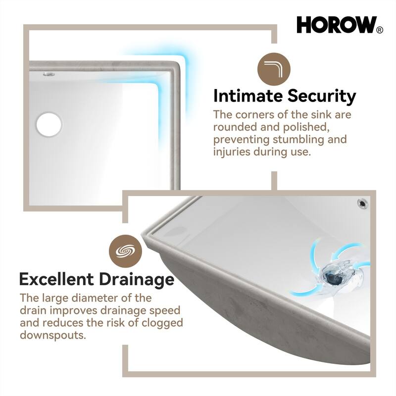 HOROW 21.6 in. Rectangular Undermount Ceramic Bathroom Sink in White with Overflow