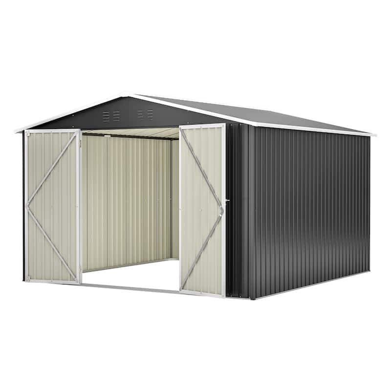 10x10 FT Outdoor Storage Shed with Updated Frame & Lockable Doors