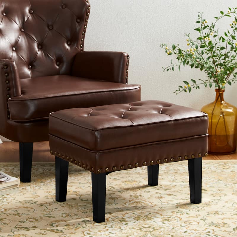 Glitzhome Set of 2 22"W Leatherette Button-tufted Foot Stools Ottomans