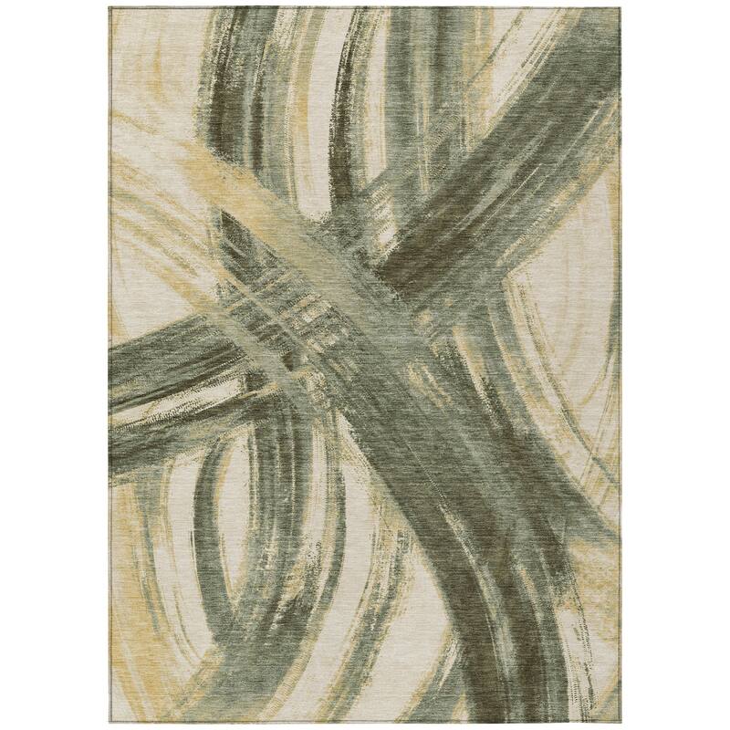 Machine Washable Indoor/ Outdoor Abstract Brushstroke Chantille Rug
