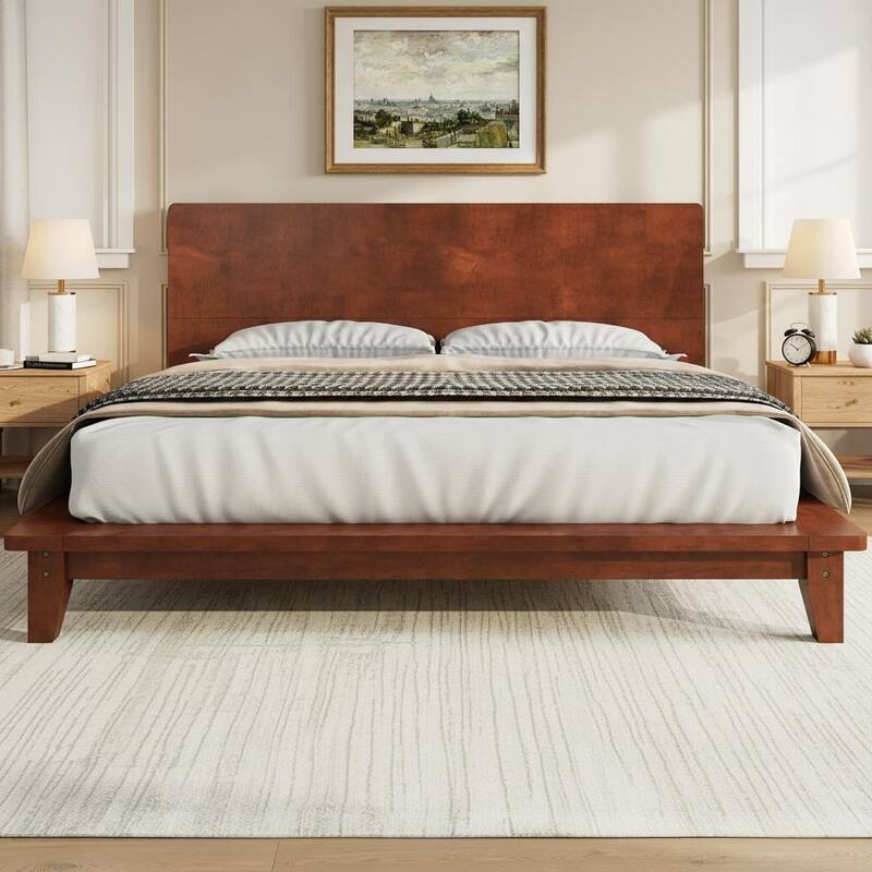 Minimalist Wood Platform Bed Frame with Headboard by Harper&Bright Designs