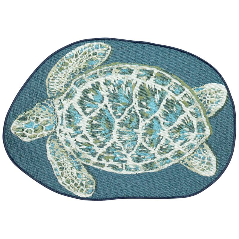 Liora Manne Esencia Seaturtle Indoor/Outdoor Mat Blue 3'3" x 2'1" SHAPED - 3'3" x 2'1" SHAPED