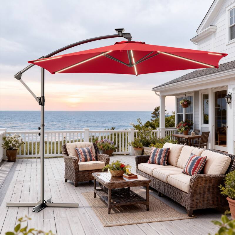 Outdoor 10FT LED lighted Patio Offset umbrella for Garden - Red