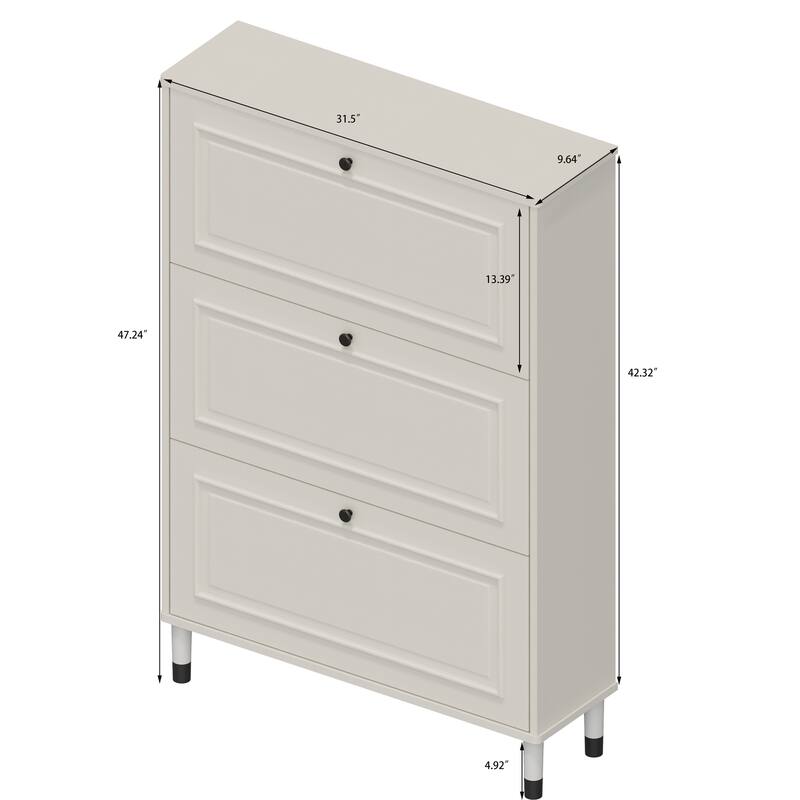 Shoe Storage Cabinet With 3 Flip Drawers, Narrow Shoe Rack Cabinet, Freestanding Shoe Organizer For Hallway