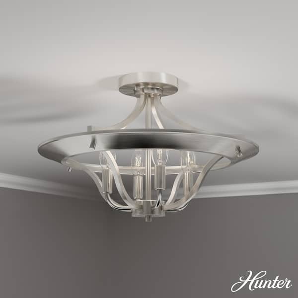 slide 2 of 7, Hunter Perch Point Noble 4-Light Flush Mount Ceiling Light - Rustic, Transitional, Mountain, Modern Brushed Nickel