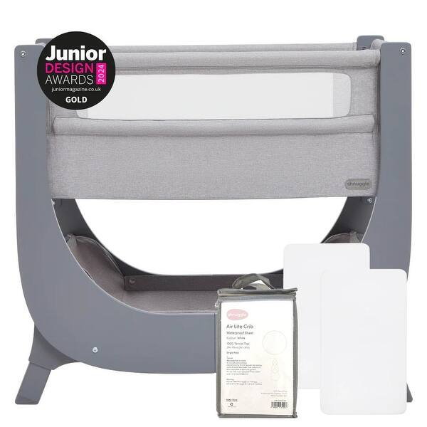 slide 2 of 5, Shnuggle Air Lite Crib with 1 waterproof sheet + 2 white sheets Beige
