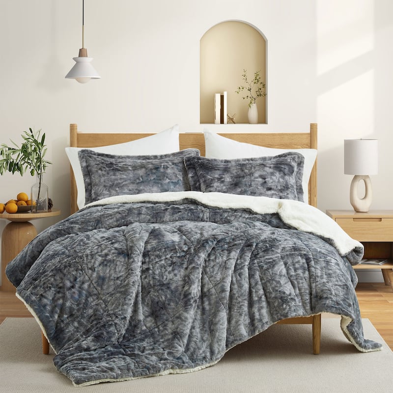 3-Piece Reversible Plush Sherpa Down Alternative Comforter Set