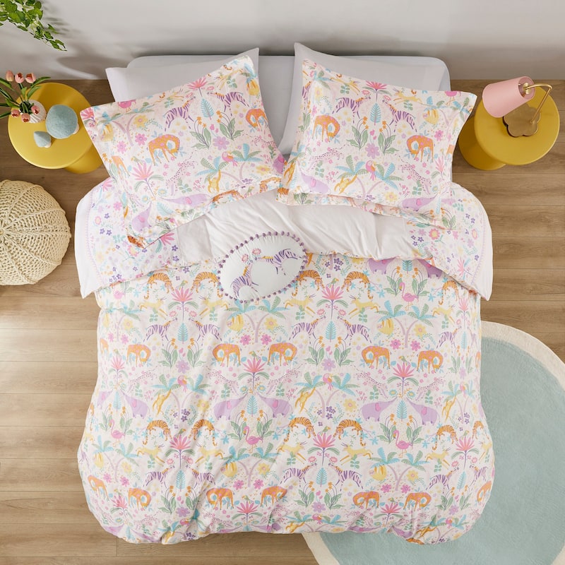 Intelligent Design Kids Thea Floral Reversible Cotton Duvet Cover Set with Throw Pillow