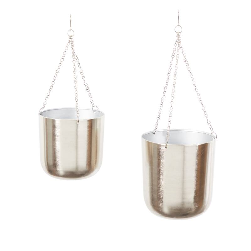 Black, Gold or Silver Metal Indoor Outdoor Hanging Dome Wall Planter with Chain (Set of 2)