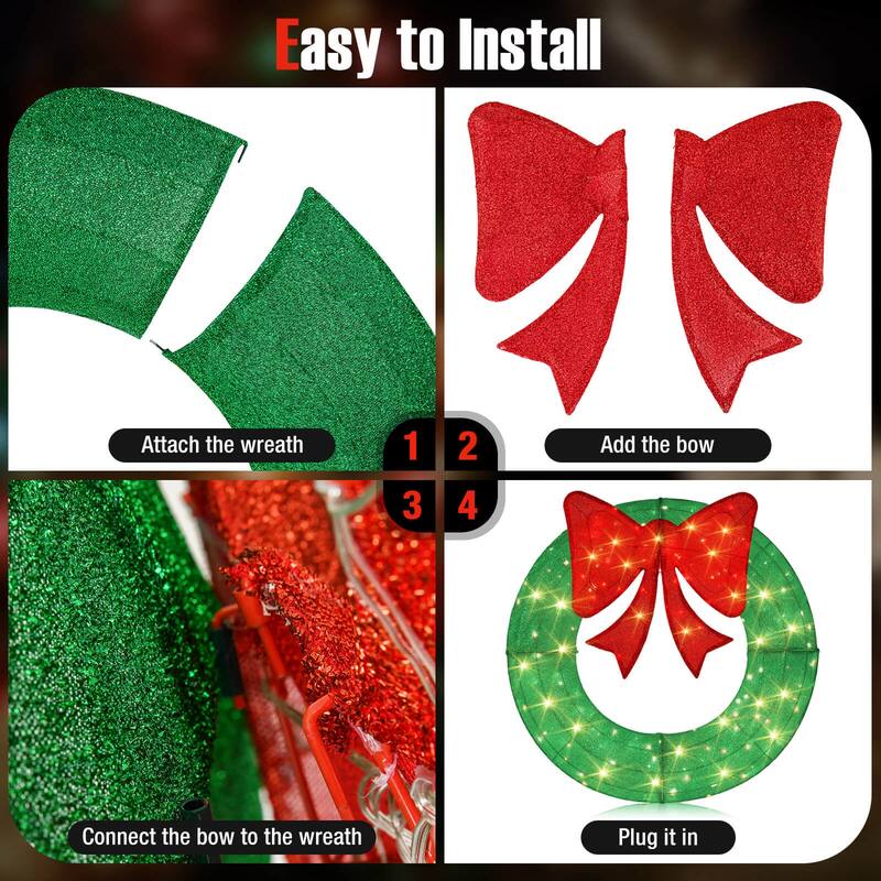 Costway 48 Inch Pre-Lit Christmas Wreath with 200 LED Lights Red Bow - See Details