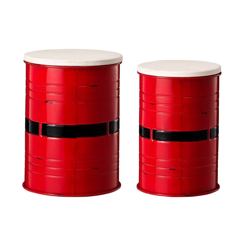 Set of 2 Glitzhome Decorative Nesting Metal Storage Accent Stool or Space Saver with Wood Lid
