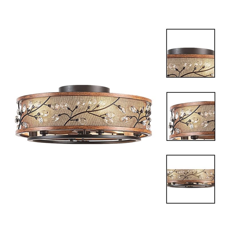 Led ceiling with fan walnut Crystal fan in light fan iron inside light - N/A