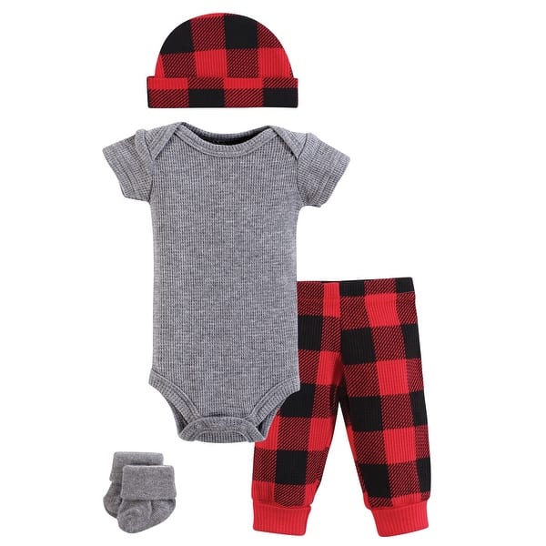 slide 1 of 1, Hudson Baby Boys Thermal Preemie Layette Set 4pc Short Sleeve Outfit, Buffalo Plaid, Preemie - Buffalo Plaid Short Sleeve Preemie - Buffalo Plaid Short Sleeve