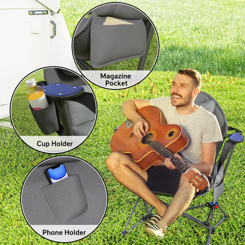 Grey 400D Oxford Fabric Metal Foldable Hammock Chair Set of 2 with Accessories - 34.6" W x 36.2" D x 40.9" H